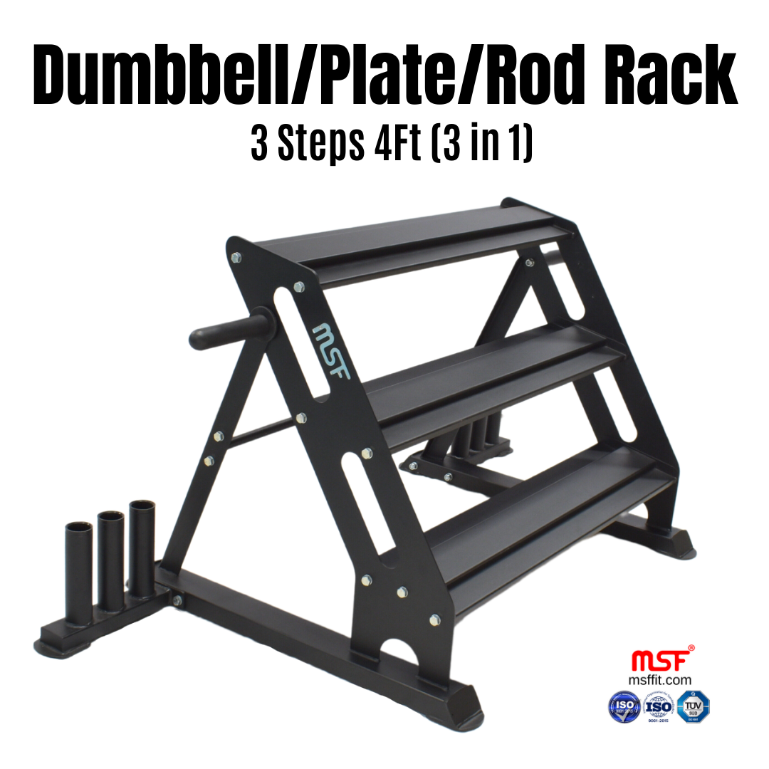 Dumbbell Stand 3 Steps 3in1 (For Dumbbells, Plates & Rods)