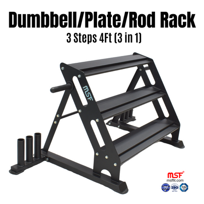 Dumbbell Stand 3 Steps 3in1 (For Dumbbells, Plates & Rods)