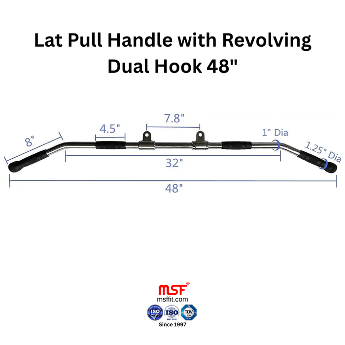 Lat Pull Handle with Revolving Dual Hook 48"